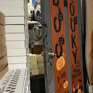 a door decorated for halloween