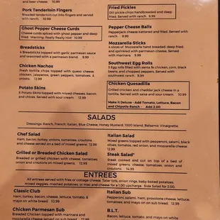 Menu starters and salads