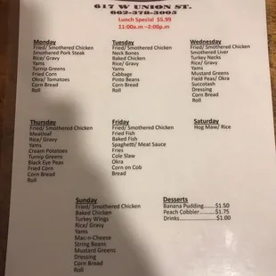 the menu