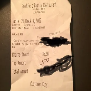 Photo of my receipt.