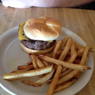 Cheese burger with fries. Worth the upgrade for a half pound burger.