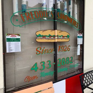 a bench in front of the window