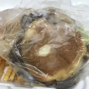 The patty is bigger than the bun!