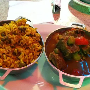 Yellow rice with beef stew