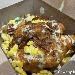 Cowboy from Hell $13 (Buffalo Tenders, Bacon, Corn, Cheddar, Ranch, Sea Salt Fries)