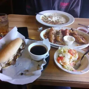 Potato soup,  Philly cheese steak sandwich,  potato fingers &amp; side salad.