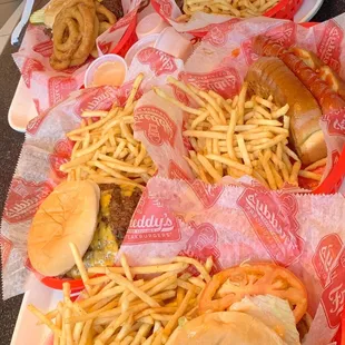 Double burgers hotdogs and chicken sandwiches