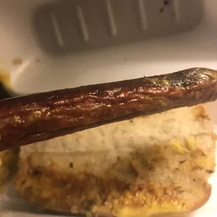 Old wrinkled hot dog