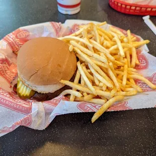 a hamburger and fries