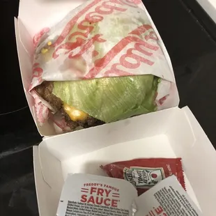 Freddy's Original Double wrapped in lettuce