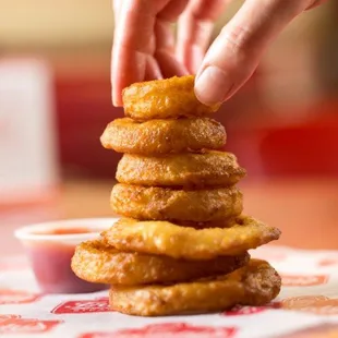 a stack of onion rings