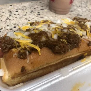 Chilly cheese hotdog