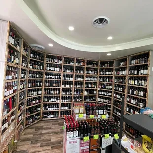 a wine store with shelves full of bottles
