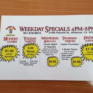 a menu for a restaurant