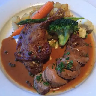 Duck Leg Confit Peppercorn Sauce & Rissole Potatoes