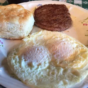 Hamburger patty &amp; eggs