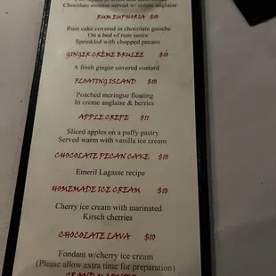 Dessert Menu
