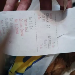 Receipt that was on the bag