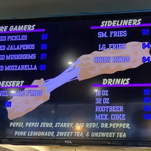 Side, appetizers, drinks menu