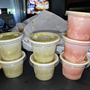 Sides of red &amp; green salsa