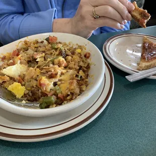 Western skillet with wheat toast