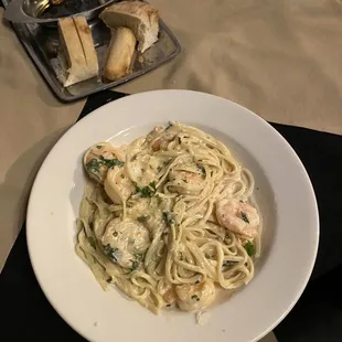 Ginger cilantro pasta with prawns.