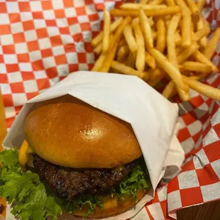 Single burger and fries