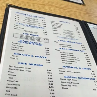 a menu on a table