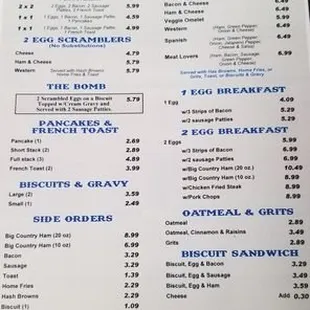 Breakfast menu