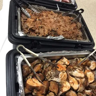 Smoked brisket, chickens and hams