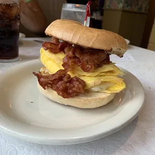 Breakfast sandwich (bacon, egg, cheese bagel) - highly recommend with some hot sauce