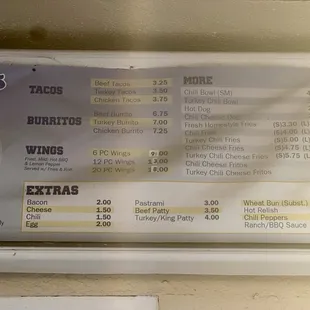 Current menu, November 2o23