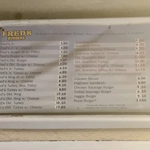 Current menu, November 2o23