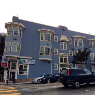 a blue building