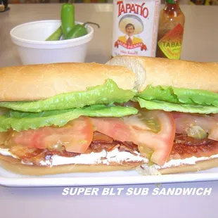 Super blt sub,  cream cheese , tomato, lettuce bacon, avocado, 10&quot; french roll