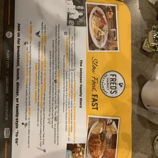 a menu for the restaurant