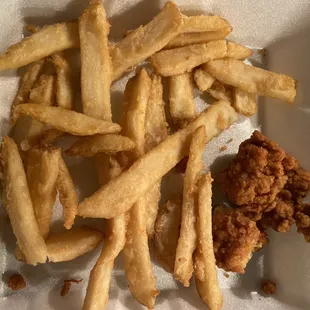Soggy fries, oil filled and chicken nuggets so hard you couldn't eat.
