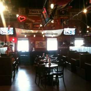 In the main entrance of Fred's pizza express.