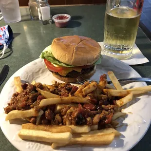 6oz. hamburger with chili fries.