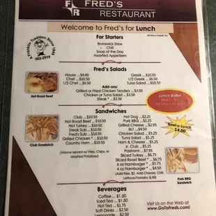 menu for lunch