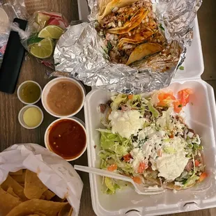 lengua huarache, carnitas tacos