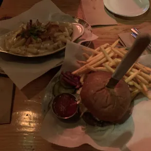 Burger and Mac n cheese