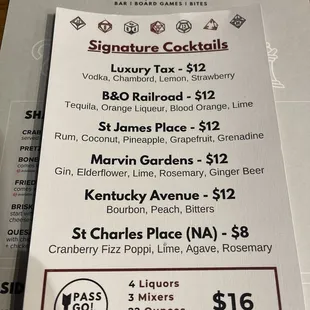 Drink menu