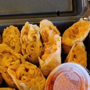 Bison, pizza and Mac egg rolls