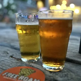 a pint and a glass of beer