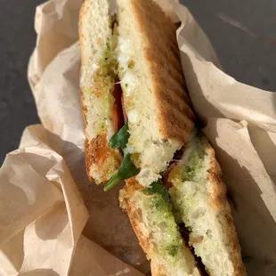 Pepperoni pizza hot pressed sandwich