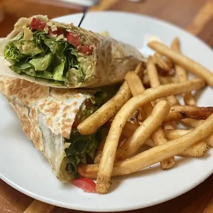 a burrito and fries