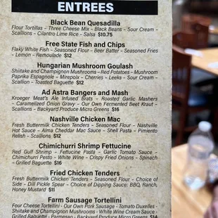 Entrée menu