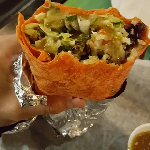 Grilled  chicken burrito with the cayenne tortilla