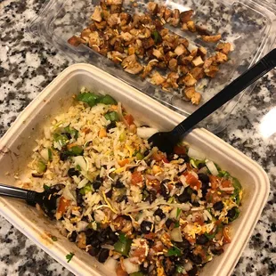 generous portions of rice!!! Chose pico and diced Jalaps, diced onions, diced tomatoes &amp; cilantro to be sure. Trash